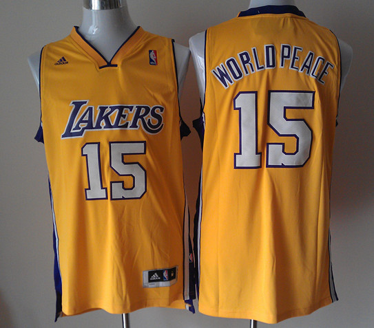  NBA Los Angeles Lakers 15 WORLD PEACE New Revolution 30 Swingman Yellow Jersey